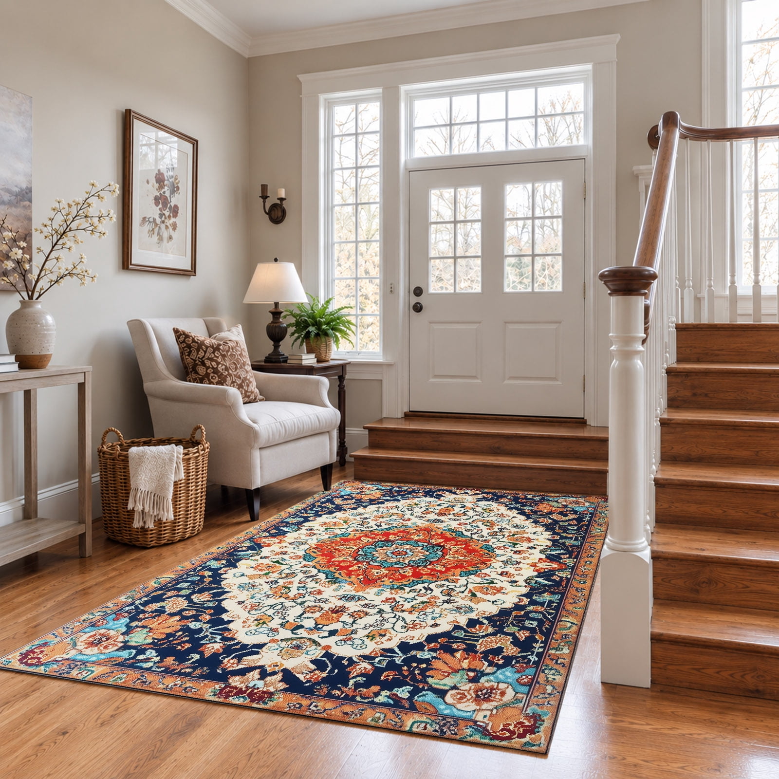 Patterned Rug Orange 4x6 Area Rugs for Living Room Orange Floral Washable Non-Slip Rug ...