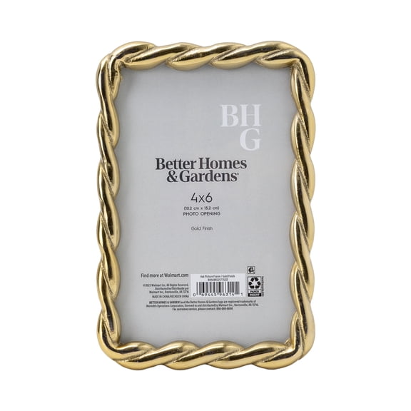 Better Homes & Gardens 4" x 6" Gold Rope Metal Tabletop Picture Frame