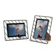 4x6 Black Picture Frames Set of 2, Metal Bevel Wire 4 by 6 Photo Frames for Tabletop or Wall Mounting Display