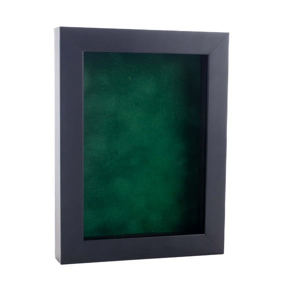 4x6 Black Shadowbox Frame - Interior Size 4x6 with 3/4" Usable Depth - Forest Green Acid-Free Suede Backing
