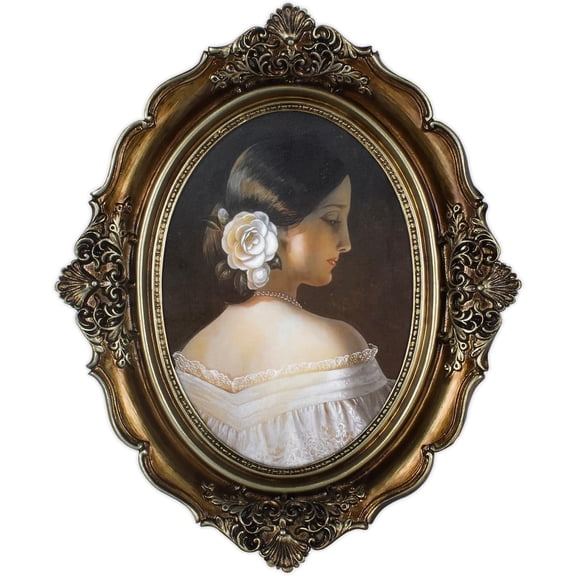 4x6 Bronze Vintage Oval Picture Frame, Retro Art Deco Frames, Antique Gold Photo Frames for Tabletop or Wall Hanging, Glass Front