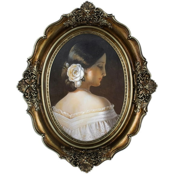 4x6 Bronze Vintage Oval Picture Frame, Retro Art Deco Frames, Antique Gold Photo Frames for Tabletop or Wall Hanging, Glass Front