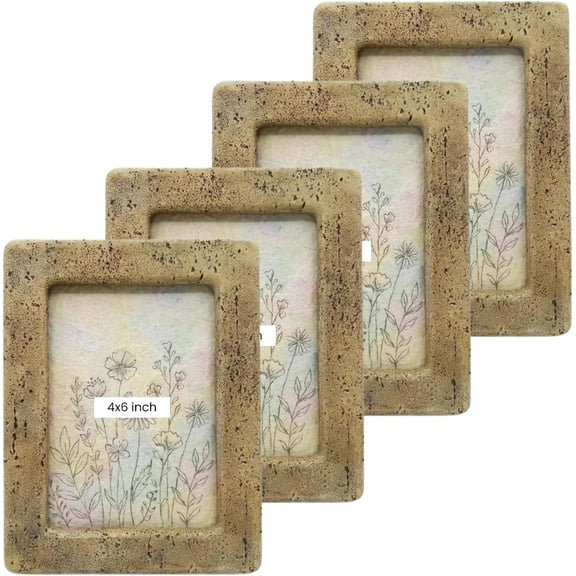 4x6 Brown Resin Picture Frames, Stone Look Decorative Rectangular Photo Frames for Tabletop Display ( set of 4 )