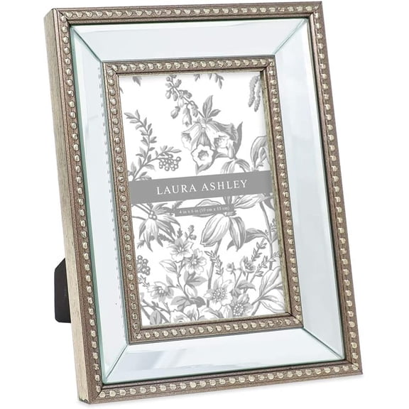 4x6 Champagne Mirror Bead Picture Frame, Classic Mirrored Frame with Beaded Border, Wall-Mountable, Made for Tabletop Display, Photo Gallery and Wall Art, (4x6, Champagne)