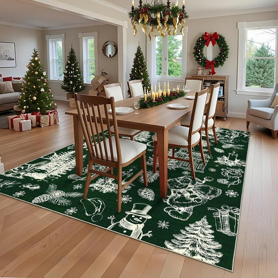 4x6 Christmas Area Rug - Washable Low Pile Indoor Carpet with Non-Slip Backing, Indoor Printed Holiday Rug for Entryway Kitchen Bedroom