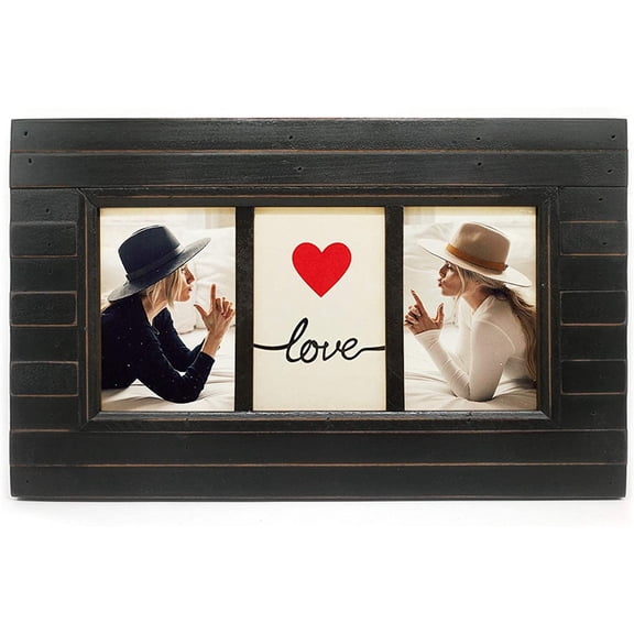 4x6 Collage Picture Frame Distressed Black, 3-Opening Timbermount Rustic Photo Frame with Wood Siding Look, Wall Mounting Display