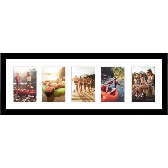 4x6 Collage Picture Frame with Shatter-Resistant Glass - Fits Five 4x6 Photos or Use as One 8x24 Picture Frame - Signature Collection - Collage Frames for Wall Display - Black