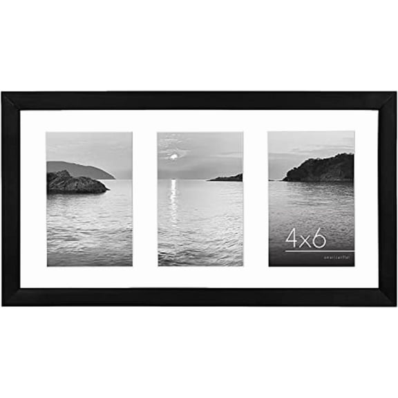4x6 Collage Picture Frame with Shatter-Resistant Glass - Fits Three 4x6 Photos or Use as One 8x16 Picture Frame - Signature Collection - Collage Frames for Tabletop and Wall - Black
