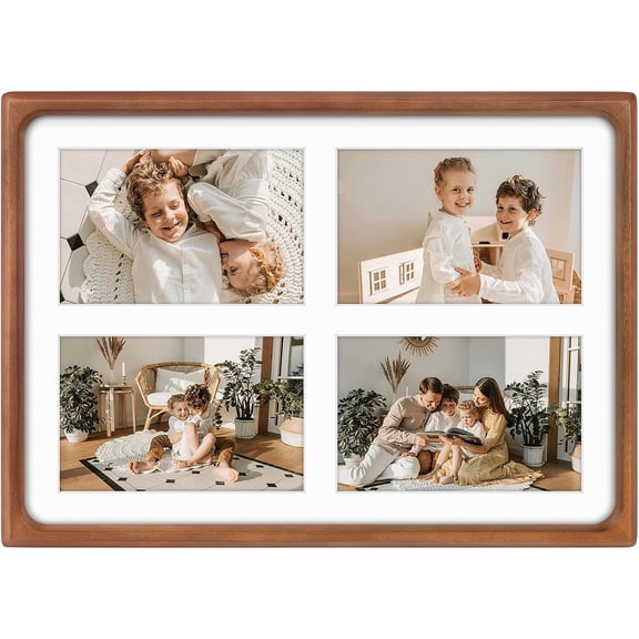 , 4x6 Collage Picture Frame - Solid Wood with Real Glass - Multi Picture Frame for (4) 4x6 Photos or One 9.5x13.5 Print - Rounded Corner Design - Collage Wall Decor - Brown