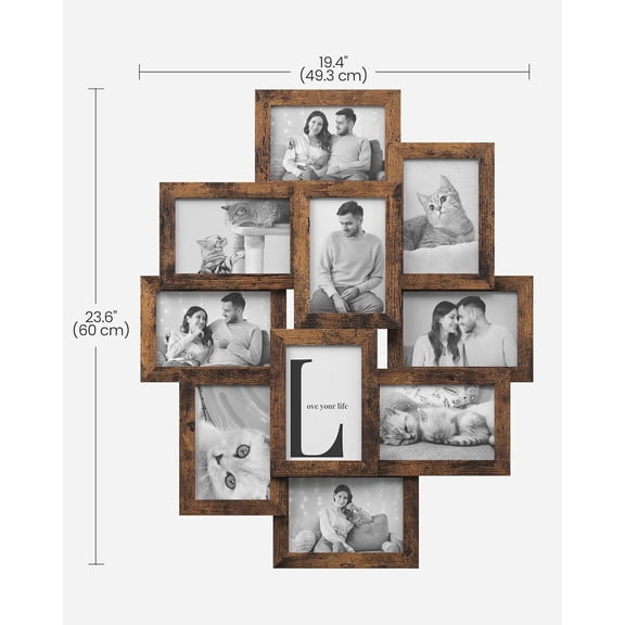 4x6 Collage Picture Frames, 10-Pack Photo Collage Frame for Wall Decor, Glass Front, Assembly Required, Rustic Brown URPF020X02