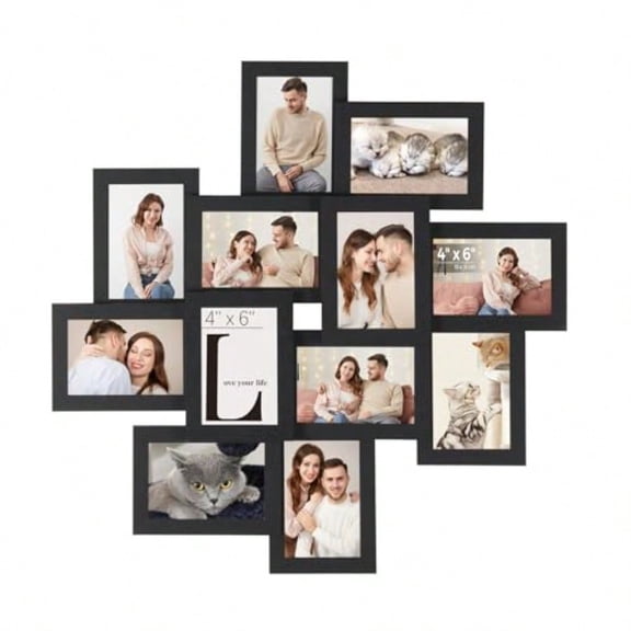 4x6 Collage Picture Frames 12-Pack Picture Frames Collage for Wall Decor Photo Collage Frame Multi Picture Frame Set with Glass Front Assembly Required Ink Black