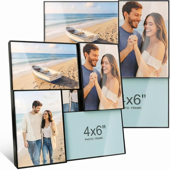 4x6 Collage Picture Frames, Multiple Photo Frame Collage for 4 Pcs 4 x 6 Photos, Wall Hanging or Tabletop, Lightweight Frame for Wall Decor, Black 2 Pack