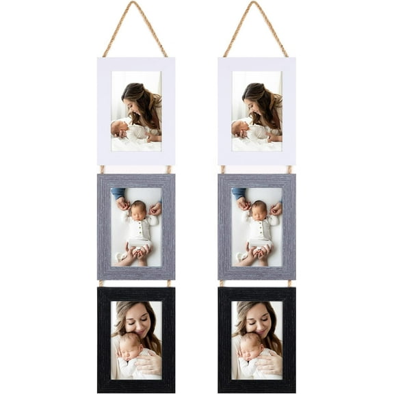 4x6 Collage Picture Frames for Wall Hanging, 6 Opening Triple Vertical Frame Made to Display 6 x 4 Inch Photo Print, Assorted Colors