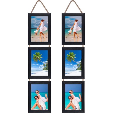 4x6 Collage Triple Picture Frames Set, Black 6 Opening Hanging Vertical Frame Made to Display 4 by 6 Inch Photo Print for Wall Decor