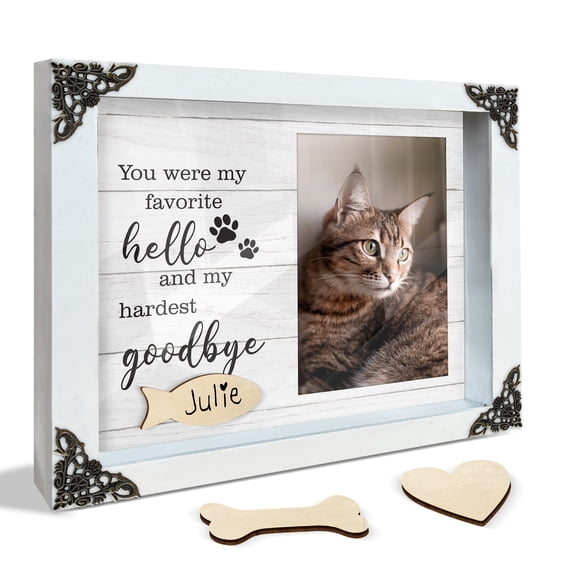 4x6 Covered Dog Memorial Picture Frame, Pet Memorial Gifts for Dogs Cats, Bereavement Frame for Dog Cat in Loving Memory, Loss of Pet Sympathy Gift, Pet Remembrance Gift Wall Tabletop PF205-WH