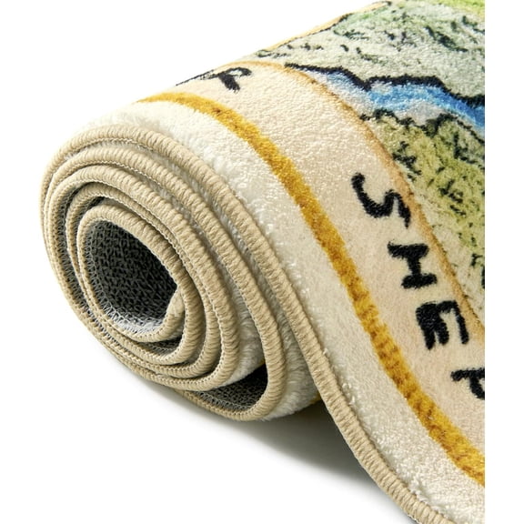 4x6 Cute Woodland Nursery Rug Neutral Non-Slip Washable Stain Resistant Soft Shaggy Cartoon Map Kids Rug for Playroom Bedroom