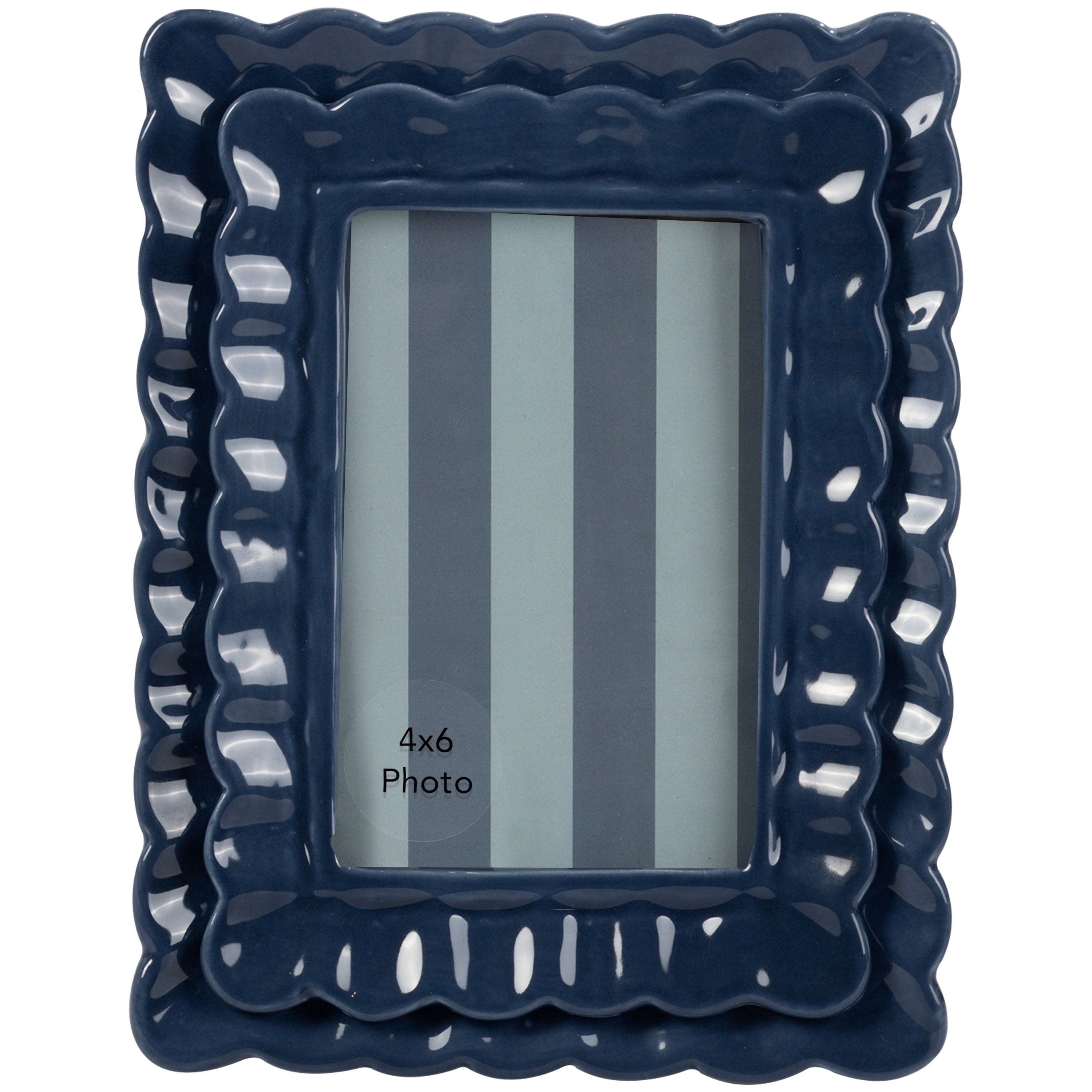 Sterling & Noble Home – 4x6 Picture Frame – Double Ruffle Dark Blue Ceramic Photo Frame