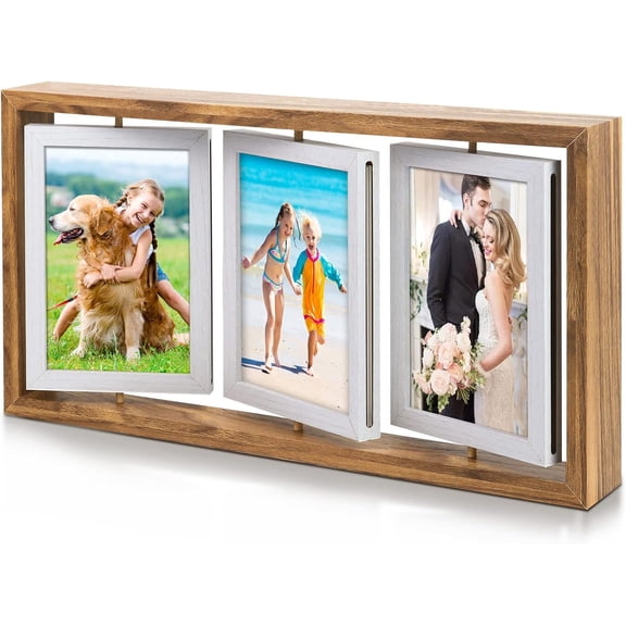 4x6 Desk Picture Frame Rotating Double-Sided Picture Frame, 4x6 Tabletop Wooden Collage Family Pictures Frame for Office Desktop Home Decor, Holds 6 Photos,Photo Display,Gift Ideas,Dark-brown