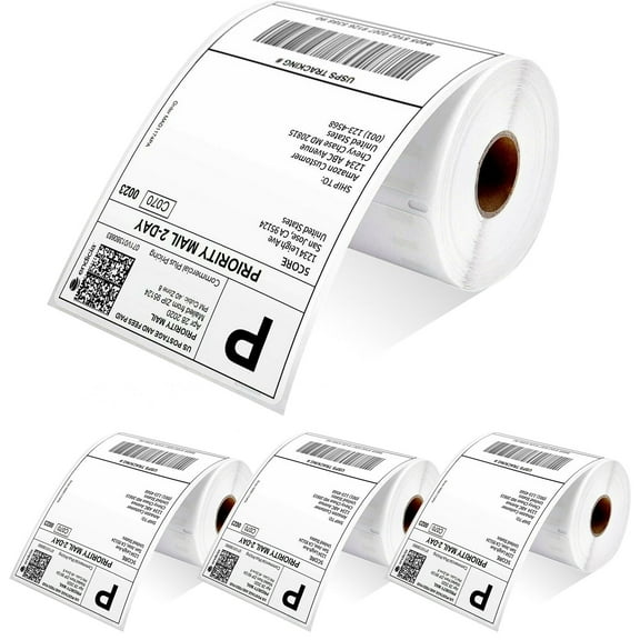 4x6 Direct Thermal Shipping Labels, 4 Rolls of 250 Labels Each (1000 Total), Perforated White Sticker Paper, Smudge-Proof & Tear-Resistant, for Most 4x6 Thermal Label Printers, Commercial Grade Adhes