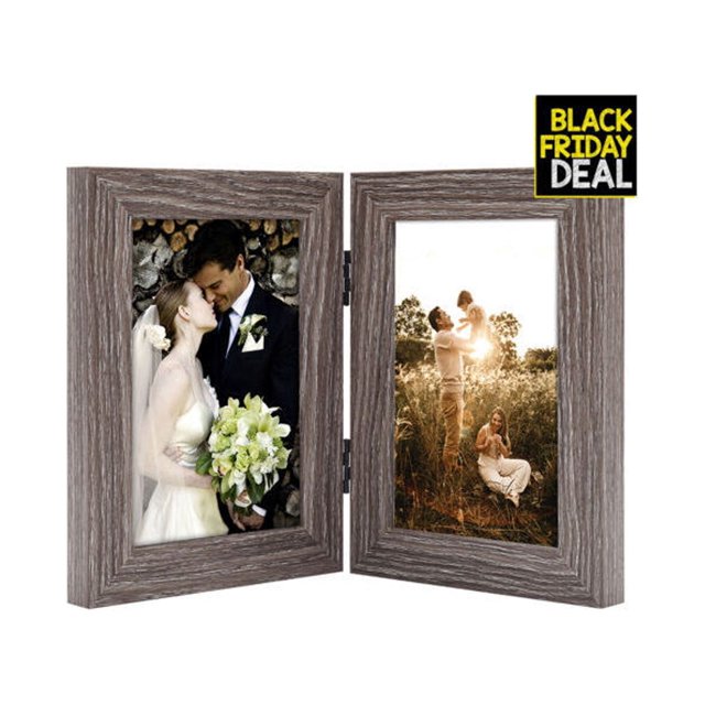 4x6 Double Hinged Picture Frame Photo Collage 2 Vertical Openings Grey