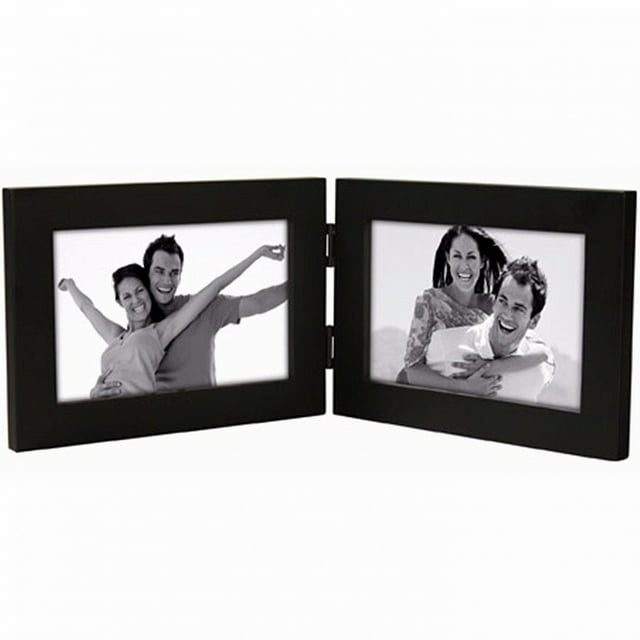 4x6 Double Horizontal Picture Frame LINEAR Black Wood