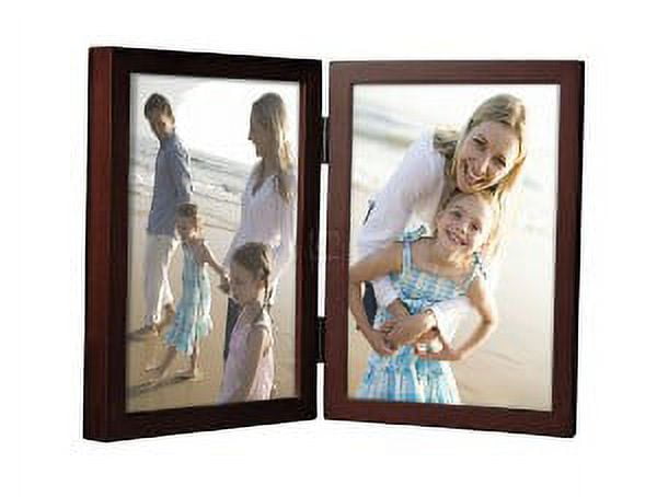 Walnut Wood Double Vertical Picture Frame with Glass Cover