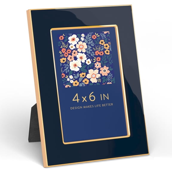 4x6 Enamel Photo Frame with Tempered Glass,Gold Metal Edge and Desktop Easel,Versatile Picture Frame for Horizontal or Vertical Wall and Table Display,Perfect for Gallery Family Photos