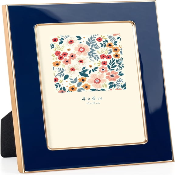 4x6 Enamel Picture Frame, Gold Metal Edge with Easel, Real Glass Photo Frame for Wall and Tabletop Display Family Office Photo Gallery