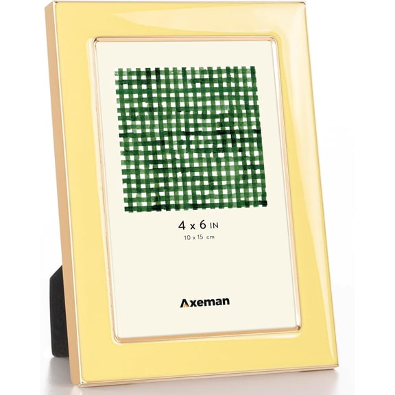 4x6 Enamel Picture Frames with Tempered Glass|4 x 6 Modern Photo Frame with Gold Metal Edge Velvet Back for Tabletop and Wall Mount Display for Shelf, Desk & Countertop Decor, Yellow