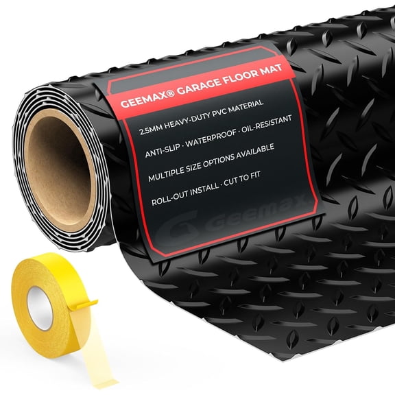 4x6 FT Diamond Plate Garage Floor Mat, Heavy Duty PVC Flooring Roll, 2.8mm Mat for Under Car, Motorcycle, Golf Cart, Trailer, Waterproof Non-Slip Floor Protector for Garage, Basement, Black
