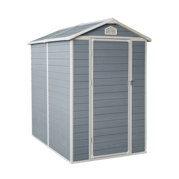 4x6 FT Gray Resin Storage Shed with Floor Kit, All-Weather Outdoor Shed for Patio Furniture Storage