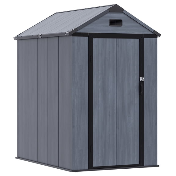 4x6 FT Resin Outdoor Storage Shed with Built-in Floor, Lockable Single Door & Vent, All-Weather Waterproof UV-Resistant Garden Tool Shed, No Maintenance Backyard Shed for Patio Equipment & Yard Tools