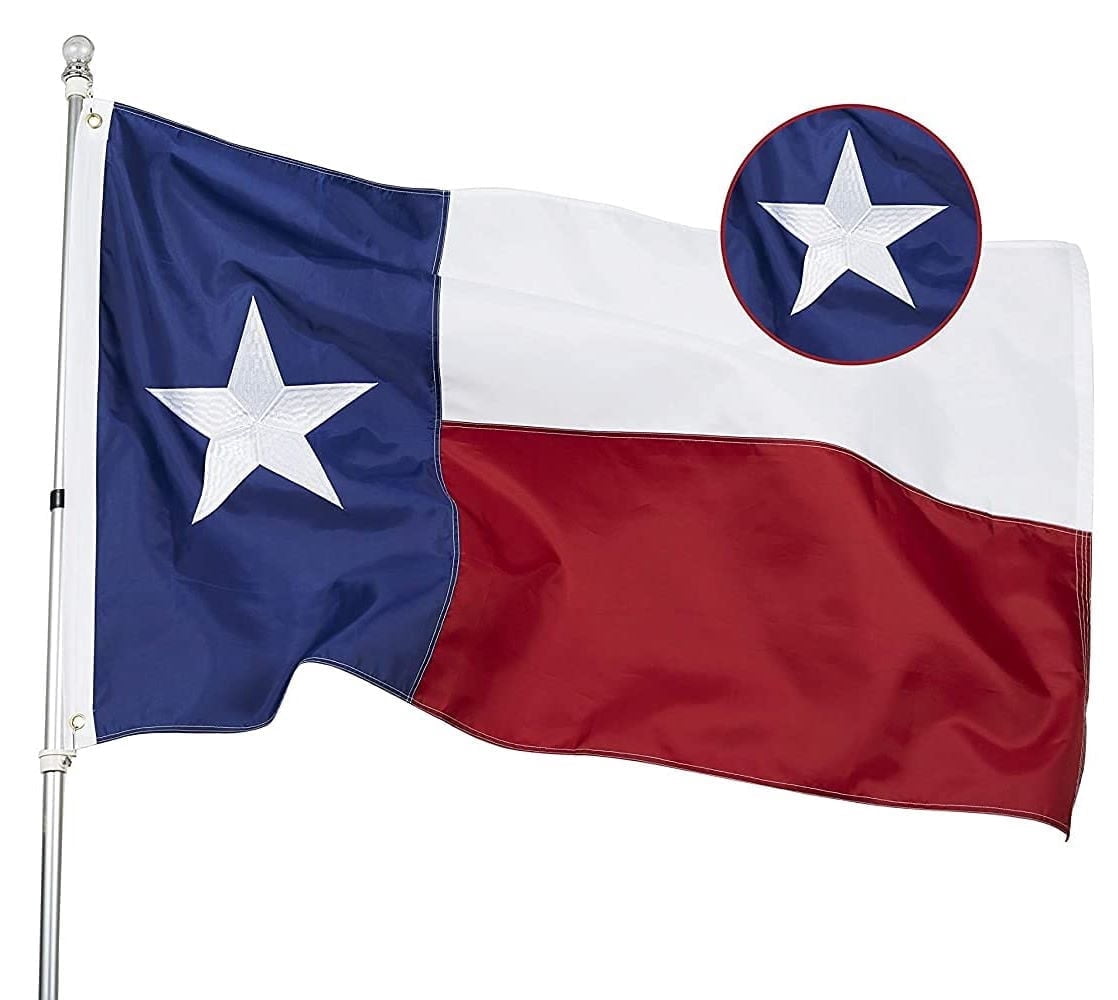 4x6 Feet Texas TX State Flag Embroidered Star Sewn Stripes Heavyweight 210D Oxford Nylon Vivid Color Heavy Duty Header Brass Grommets 4 Rows Hemming State Of Texas TX