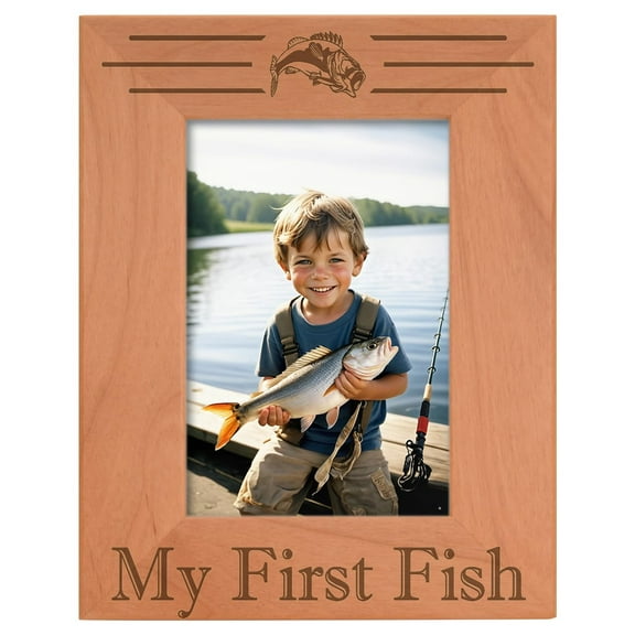 ThisWear 4x6 Fishing Frame My First Fish Picture Frame Fishing Gift Wood Engraved 4x6 Portrait Picture Frame