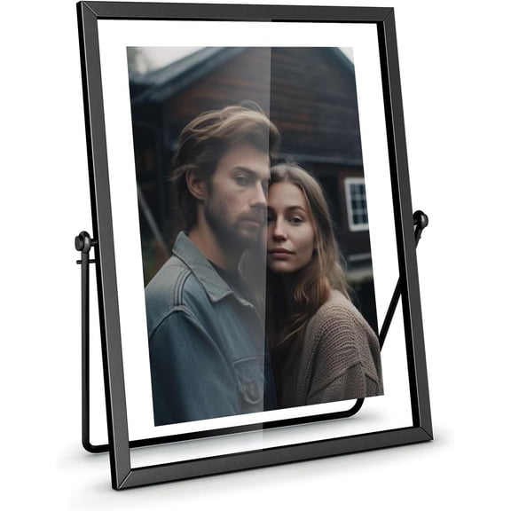 4x6 Floating Picture Frame, Black Photo Frame, Metal Pressed Flowers Desk Picture Frame with Glass for Multiple Photo Sizes (4x6, 5x7)