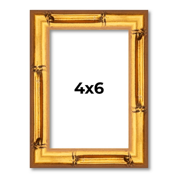 4x6 Frame Gold Bamboo Solid Wood Picture Frame | 1 Inch Moulding Width | Interior Frame Depth 0.75