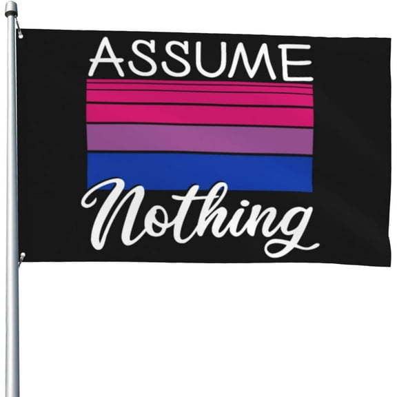 4x6 Ft Garden flag LGBT Bi Pride Gifts Assume Nothing Bisexual Flag Flag American flag Funny House Outdoor banners Yard Flags Garden Parade Banner Tapestry With 2 Grommets