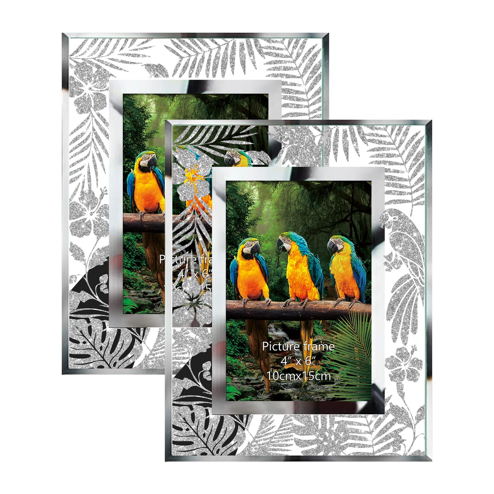 4x6 Glass Picture Frame Set of 2 Silver Frames for Photo Display Stand