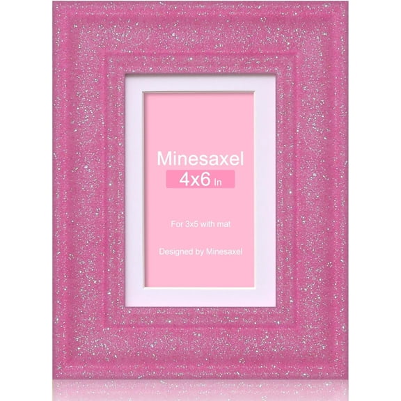 4x6 Glitter Picture Frame with Mat for 3x5, HD Real Glass Pastel Sparkle Photo Frames, Colorful Cute Fun or Unique 4 by 6 Artwork Frame for Tabletop or Wall Display Pink 1 Pack
