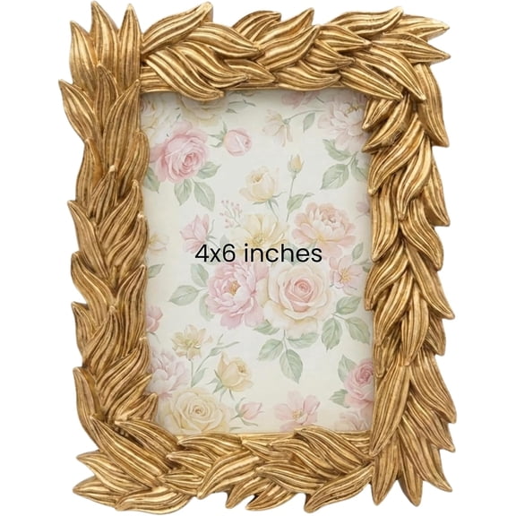 4x6 Gold Picture Frames, Botanical Cascade Leaf Resin Photo Frames for Family Pictures & Home Decor
