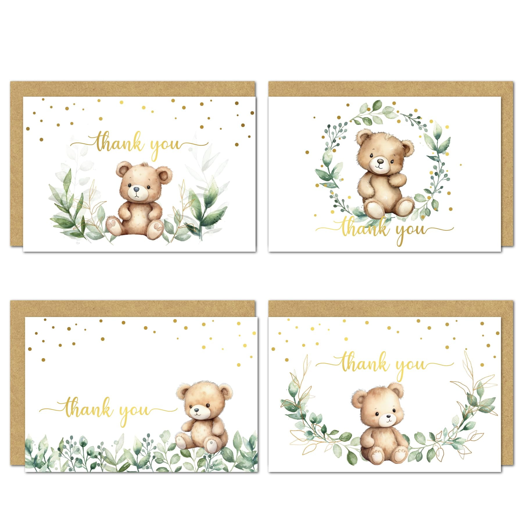 4x6 Greenery Teddy Bear Thank You Cards (Bulk 20Pack) Baby Shower