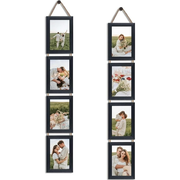 4x6 Hanging Picture Frames Collage Set of 2, 4 Openings 4 x 6 Photo Frames for Vertical 4 by 6 inch Pictures for Wall Decor, Rustic