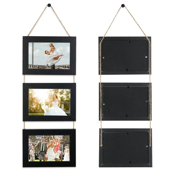 4x6" Hanging Picture Frames Collage Wall Decor TeqHome 3 Opening Wall Picture Frame Display without Mat 1 Pack Black