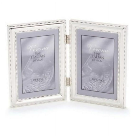 4x6 Hinged Double - Vertical - Metal Picture Frame Silver-Plate with Delicate Beading