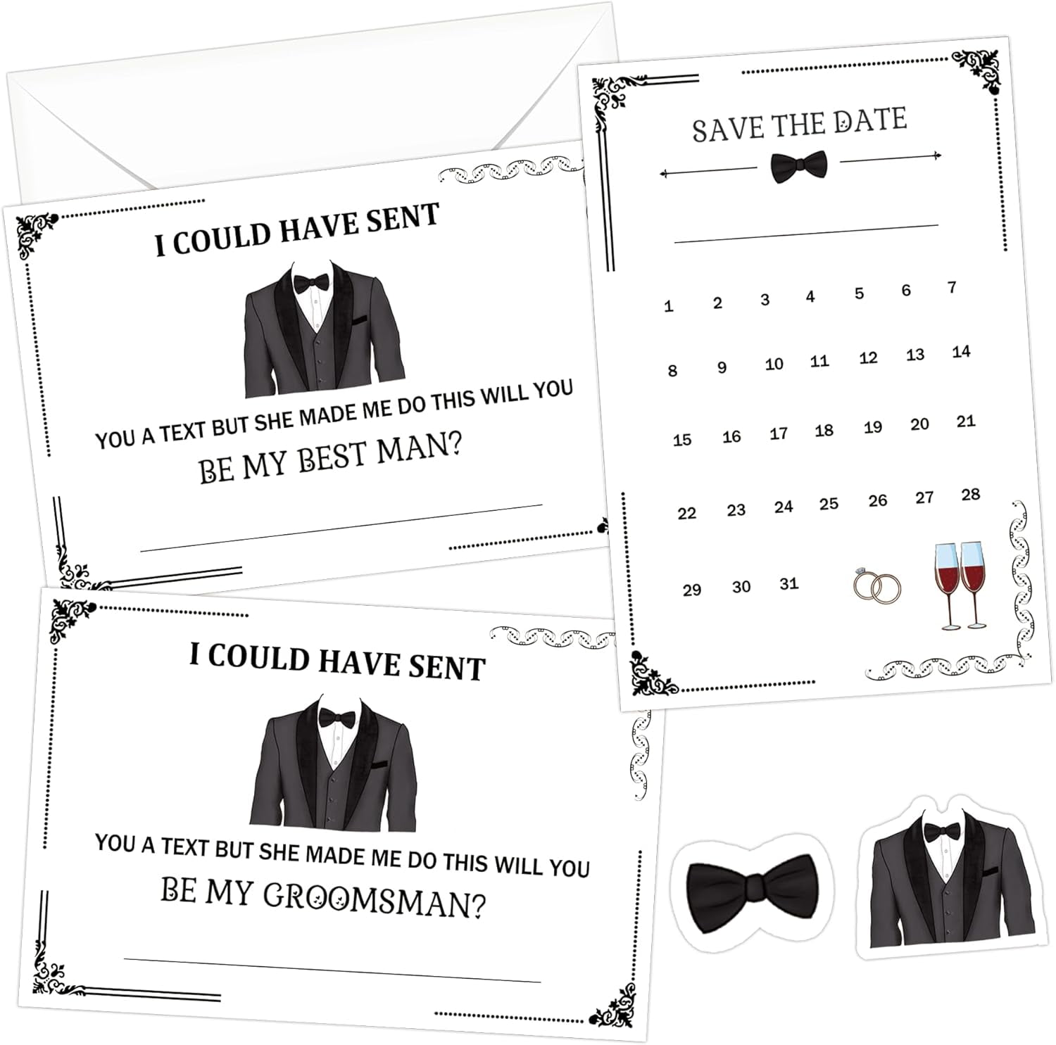 4x6 Inch Groomsmen Proposal Gift Asking Groomsmen Proposal Cards with Envelop & Sticker - 8 Will You Be My Groomsman Cards 2 Will You Be My Best Man Proposal Gifts Suit Up Groomsmen Cards