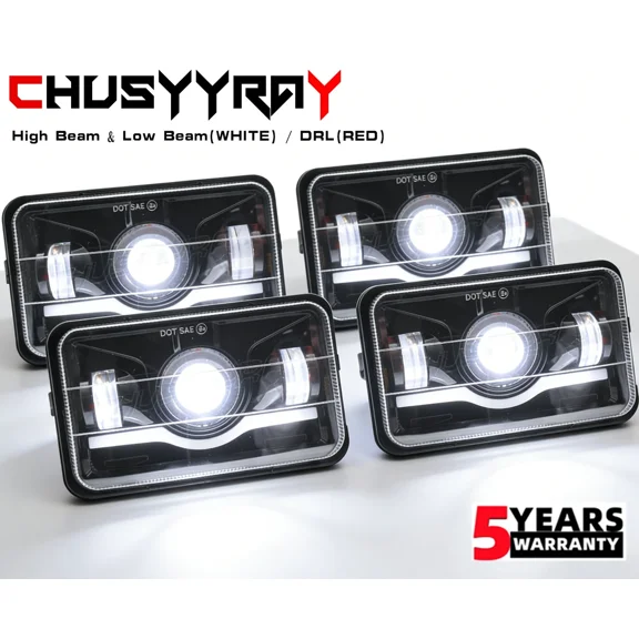 Chrome LED Headlights For Oldsmobile Cutlass 1980-1988 4x6 Inch Hi Lo Beam
