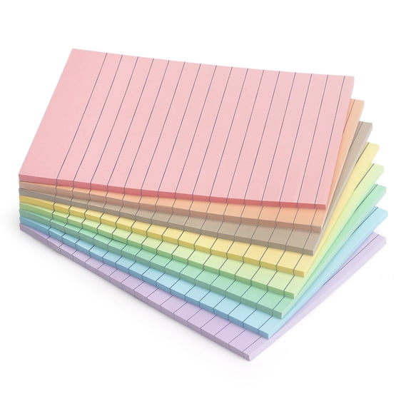 4x6 Inch Lined Sticky Notes 8 Pack, Premium Self-Stick Notepads for Office Home, Large Adhesive Pads, Light Color Multicolor