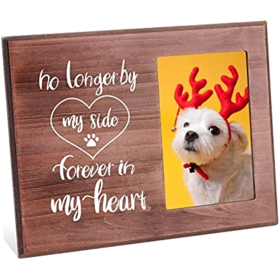 4x6 Inch Pet Memorial Picture Frame Natural Wood Photo Frame Rectangle Frame with No Longer by My Side Forever in My Heart Words