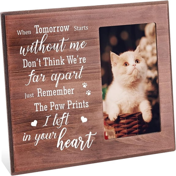 4x6 Inch Picture Frame Pet Memorial Picture Frame with Paw Prints Saddle Brown Wood Photo Frame Rectangle Frame with Just Remember The