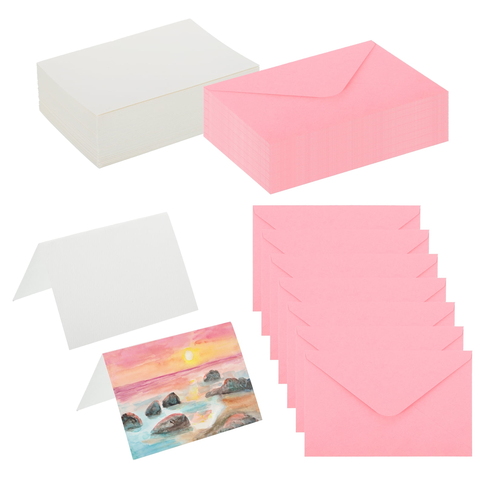 4x6 Inch Pure Cotton Watercolor Cards, 100 Sets Postcards with Envelopes 92lb/250 GSM for Art Painting Creative Thank Notes, Pink